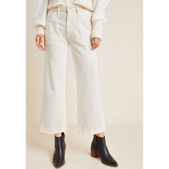 Like New | DL1961 Anthropologie Hepburn Cropped Wide-Leg Jeans in Cream - Picture 4 of 13